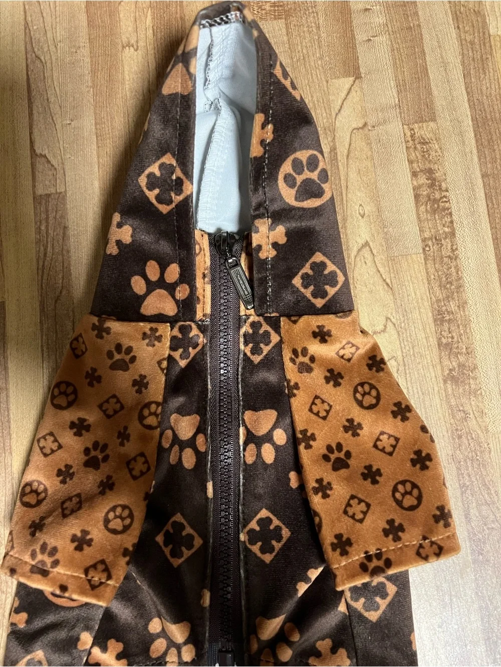 Brown Paw-Print Hooded Dog Coat for Small Dogs
